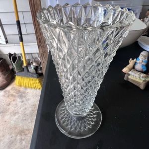Vintage Tapered Crystal Cut Glass Vase 8''